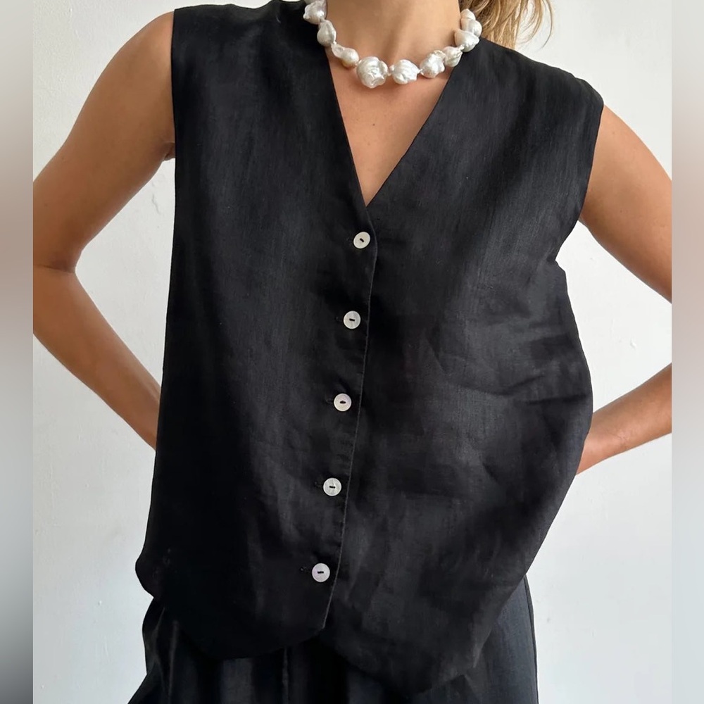 DONNI linen vest in Jet Black NWT XS